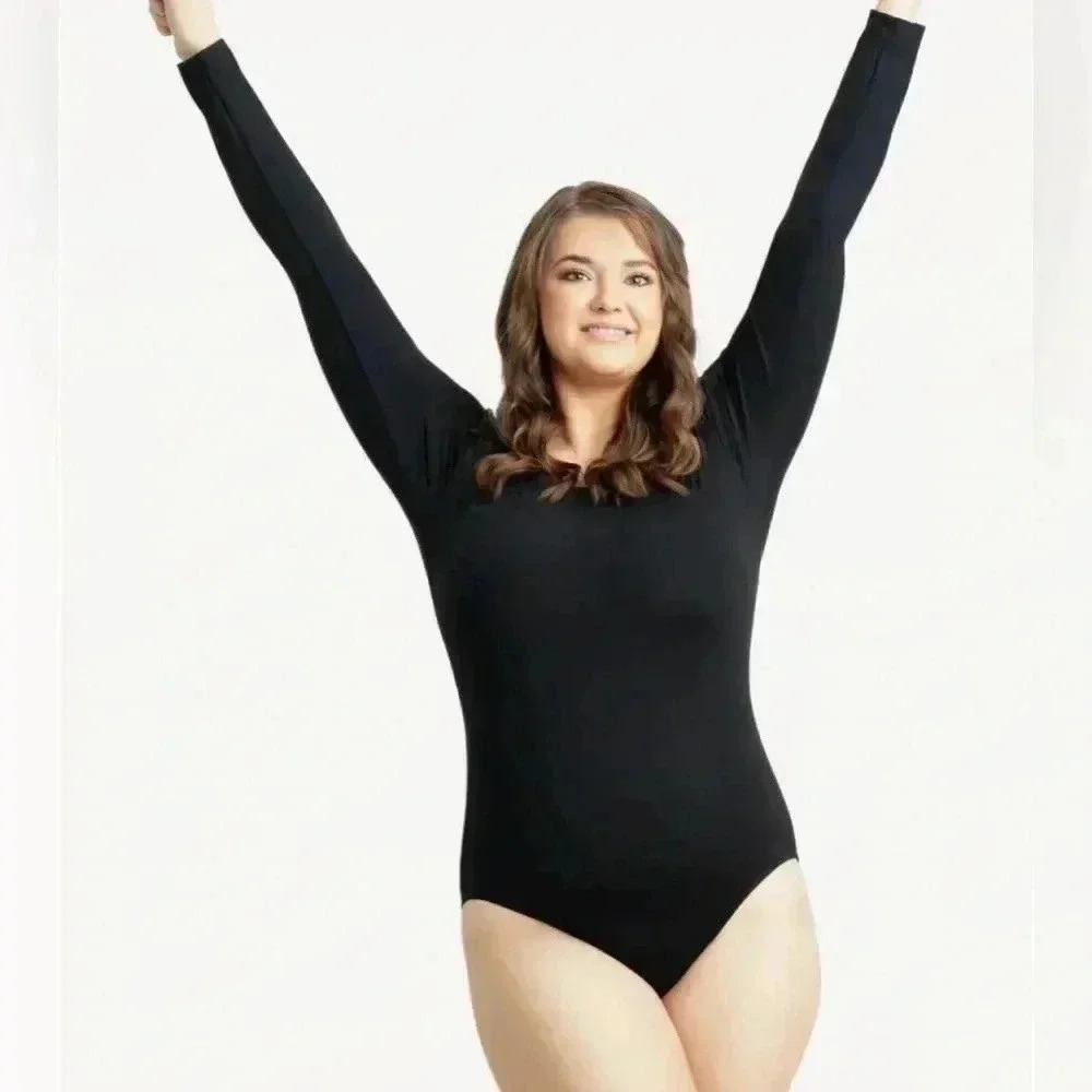 Capezio Womens Nylon Spandex Classic Long Sleeve Leotard Size Small Black Dance